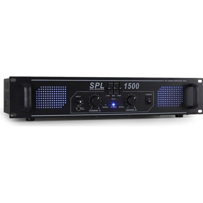Skytec SPL1500 - Amplificateur professionnel, 2X 750 Watts Noir, SD, USB idéal pour une utilisation mobile, DJ, HIFI, Home Cinéma