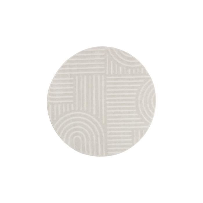 Tapis Salon à poil court, Rond, Boho géométrique - Blanc - Ø200 cm (rond) - Tapis moderne super doux