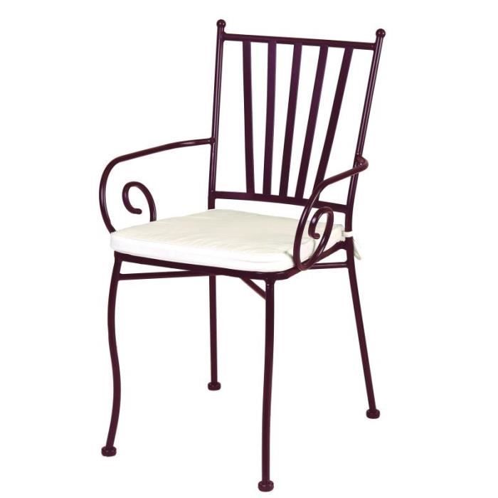 chaise fer marron avec accoudoirs et coussin - embudu - l 53 x l 53 x h 90