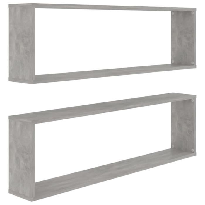 Étagères murales - Aggloméré - 2 pcs - Gris béton - 100x15x30 cm - Design contemporain