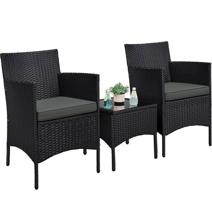 Yaheetech Salon de Jardin Exterieur Ensemble Meubles de Jardin 2 fauteuils et 1 Table en rotin PE imperméable Noir et Marron Yaheetech Salon de Jardin Exterieur Ensemble Meubles de Jardin 2 fauteuils et 1 Table en rotin PE imperméable Noir et Marron