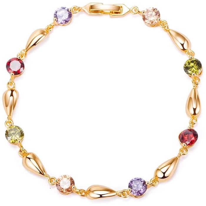 Bracelet Goutte Larme En Argent 925 Plaqué - 18 Cm + 7 Cm, Pierre Colorée, Femme