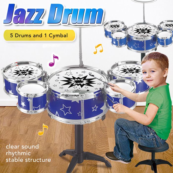 Ensemble de batterie musicale pour enfants, 5 pièces, jazz et rock, jeu éducatif à percussion pour enfants de 3 à 7 ans | Instrument de musique éducatif à percussion pour anniversaire