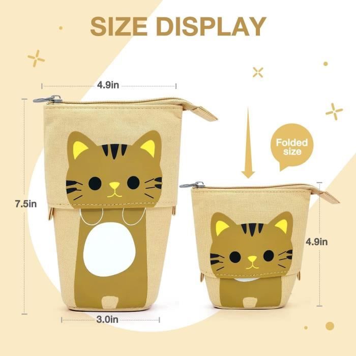 Hillylolly Trousse à Crayons Rétractable Chat Thé Au Lait – Étui Debout En Toile, Idéal Enfants & Étudiants, Design Kawaii Ultra Pratique
