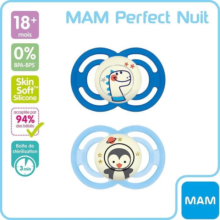MAM Sucette Perfect Nuit Plus – 18+ mois – Silicone ultra-doux