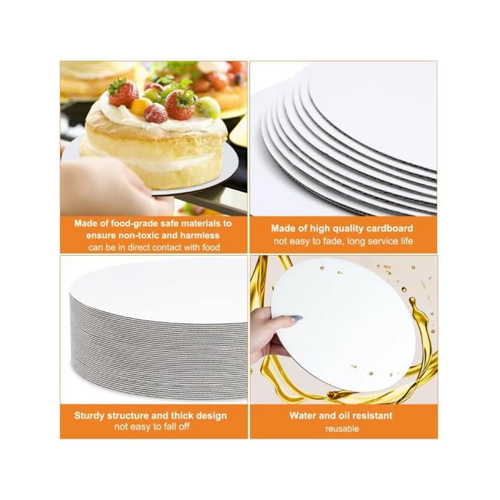 FINEASY 10 Pièces Plateaux à Gâteau Ronds, 20 cm Cake Board, Support Gateau Rond Réutilisable, Plateau à Gâteau en Carton, Disque Gateau pour Transport de Gâteaux et Tartes (Argent & Or