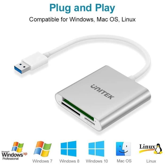Lecteur de carte SD USB 3.0 3 ports Lecteur de carte mémoire Writer  Adaptateur de carte Compact Flash pour Cf / sd / tf Micro SD / micro Sdhc /  md /