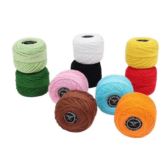 Kurtzy Fil Coton pour Crochet Coloré (10 Pièces) - Coton a Crocheter avec 2  Crochets inclus (1