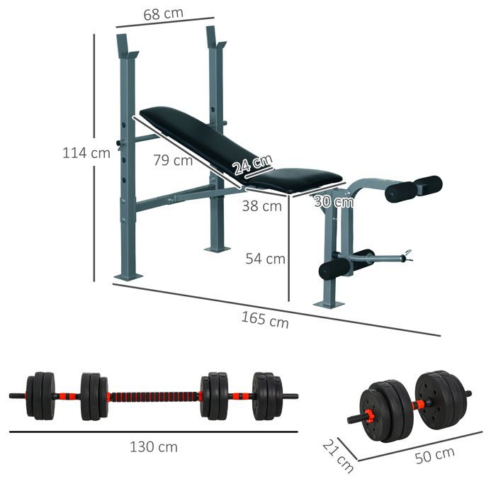 Banc De Musculation HOMCOM Plat Avec Rack D'haltères - Cadre Acier, Charge Max 150 Kg, Rembourrage épais