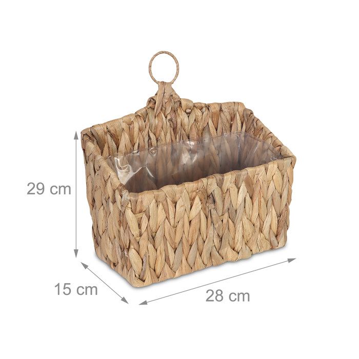 Relaxdays Blumenampel Aus Wasserhyazinthe – Geflochtener Hängekorb, Mit Folie & Ring, 29x28x15 Cm, Für Kräuter & Zimmerpflanzen, Natürliche Optik