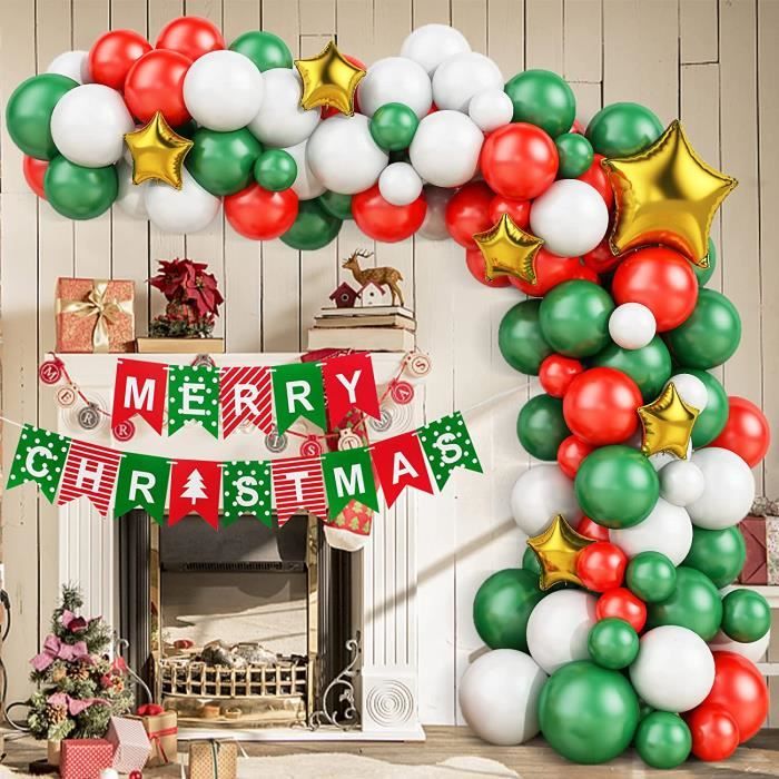 Décorations de Noël 147pcs Ballons Garland Arch Kit Rouge Blanc Métallique  Or Ballon Vert pour la fête 231128