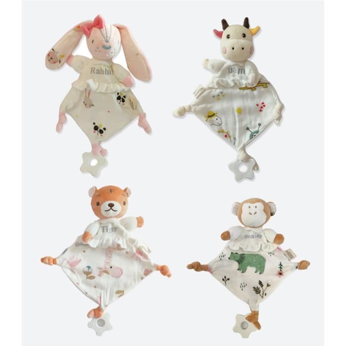 2 Serviettes Doudou Bébé Ourson/lapin - 30x30 Cm, Coton Doux, Lavable, Jouet D'éveil, Apaisant Pour Nouveau-né Fille Garçon