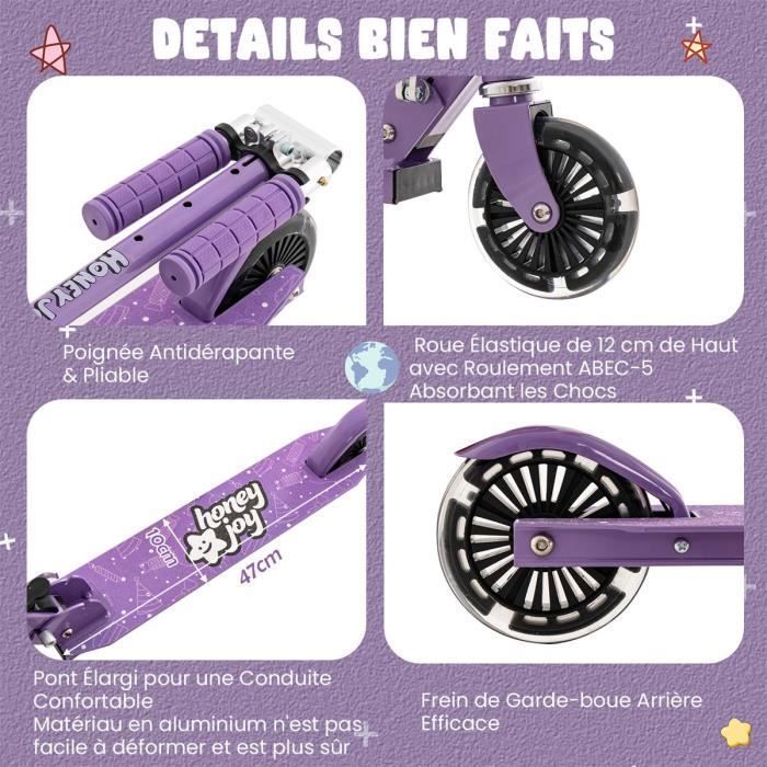 COSTWAY Trottinette Enfant Pliable – 3 Hauteurs Réglables, Roues 110mm Clignotantes, Frein Arrière, Charge 50kg, Pour 3-8 Ans