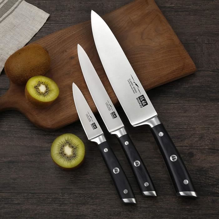 Set Couteau Cuisine - SHAN ZU - Ensembles de 3 Couteaux Chef 200mm Couteau  de Cuisine 153mm Couteau Paring 95mm - Cdiscount Maison
