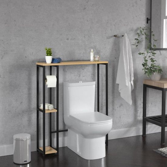 Meuble Sous WC 3 Portes DETROIT - Design Industriel Avec étagères - IDMarket, Multicolore, Neuf