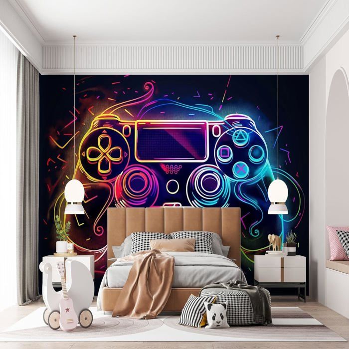 Tapisserie Fluorescente Réactive Aux UV Poignées De Jeu Joystick Tapisserie De Soirée, Tapisserie Hippie De Lumière Noire Pour Chambre à Coucher