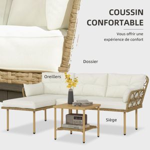 Salon Jardin Alice's Garden Bohémia - Canapé 2 Places + 2 Fauteuils + Table Basse - Cannage & Acacia