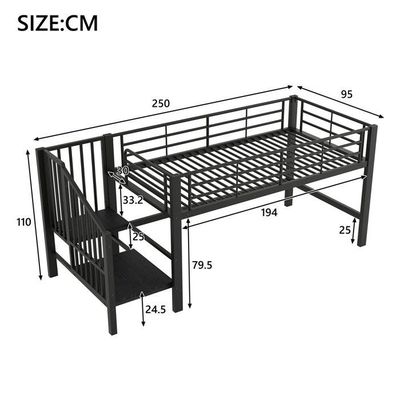 Lit Mezzanine Enfant Avec Toboggan Et Tableau Noir - 90x200 Cm, Bois Massif, Gris - 6