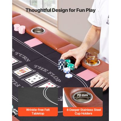 Table De Poker HOME DELUXE LED – Ronde Pour 10 Joueurs, éclairage LED Intégré, Porte-gobelets – Casino, Texas Hold'em, Omaha – Cadeau