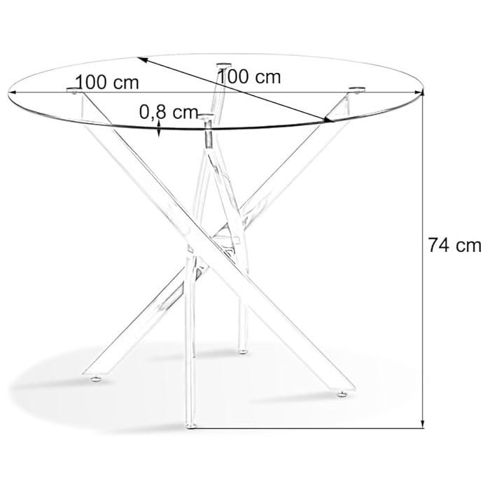 Table à manger ronde JESSICA TRANSPARENT pieds Métal noir 100 cm 4 ...