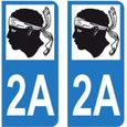 Lot 2 Autocollants Stickers plaque immatriculation voiture auto département 2A Corse-du-sud Logo Corse-0