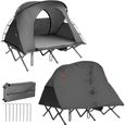 COSTWAY Tente Camping Surélevée pour 2 Personnes Matelas Auto-gonflant Sac Transport à Roulettes Double Toit Crochet de Lampe Gris-0
