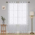 Deconovo Lot de 2 Rideaux Voilages Plumes des Imprim/és Argents pour Balcon Salon Chambre Rideaux /à Oeillets Transparent Paire de Voilage 140x138cm Blanc
