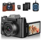 QVIIDBVB 4K Appareil Photo Numérique, 75MP Appareil Photo Compact Portable SD 32G, 3" Écran LCD Rabattable 180°, Zoom Numérique 16X
