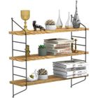 UNHO Etagère Murale de Rangement Industriel en Bois et Métal 58x15x54.5cm - Étagère Flottante pour Maison Chambre Cuisine - Bois Naturel