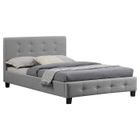 IDIMEX Lit simple pour adulte JOLIEN avec sommier 120x190 cm 1 place et demi, tête et pied de lit capitonnés avec strass, en tissu gris
