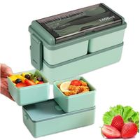 Boîte à lunch Bento pour Enfant et Adulte - 3 Compartiments et Couverts - 1400ML - Vert