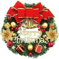 Couronne de Noël Porte 30cm, Couronne Fleurs Artificielle Suspendues Décoration Noël avec Bowknot Jingle Guirlande