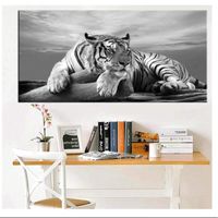 Noir Et Blanc Animal Tigre Murale Art Toile Tableau Peinture Tigres Affiche Murale Pour Salon Decoration 70x140cmx1 Pas de cadre