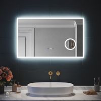 SIRHONA 3x loupe Miroir LED Salle de Bain Éclairage avec Horloge Numérique, Fonction Anti-Buée, 100x60cm