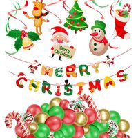 Ensembles de Décoration de Noël, Ballon Bannière Bonhomme de neige le père Noël Grelot Bâton du Père Noël pour Célébration de Noël