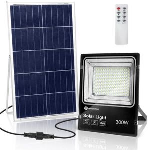 PROJECTEUR EXTÉRIEUR Aigostar - Projecteur solaire LED d’extérieur avec panneau solaire, 300W. Ultra-lumineux, 2000lm, 6500K. Télécommande, IP66, 30000h.