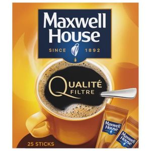 CAFÉ SOLUBLE MAXWELL HOUSE - Qualité Filtre Normal 25 Sticks - Lot De 4