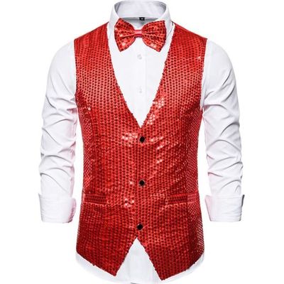 Homme Gilet et cravate à paillettes Brillant Veste de Danse Bal Club  Costume de Cérémonie Cocktail sans Manche rouge XS Rouge - Cdiscount  Prêt-à-Porter