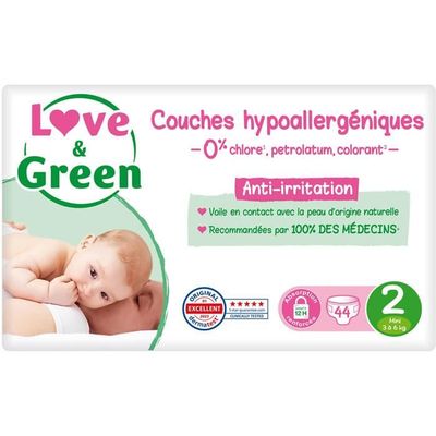 LOVE & GREEN - Couches écologiques taille 2 (3-6 kg) - paquet de