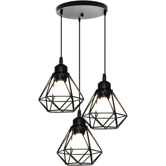 Lot De 3 Suspensions Plafonnier Industrielles - Laiton Patiné Vintage - Ampoule E14 Incluse