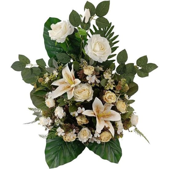 Centre Rond De Fleurs Artificielles 40x40x35cm - Œillets, Coquelicots Et Roses Pour Cimetière, Église Et Mariages