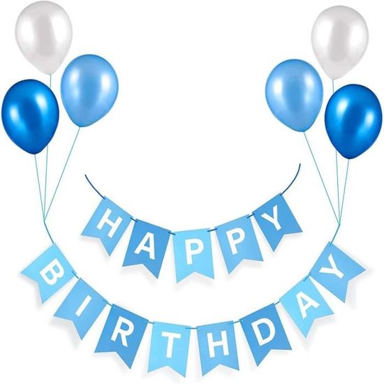 Déco Anniversaire Vicloon – 27 Pièces, Ballons Confettis Bleus, Bannière, Ruban, Fête