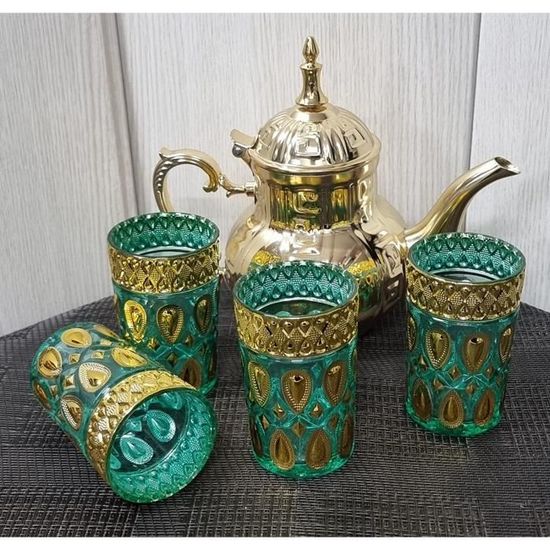 Service A Thé Marocain Lot De 6 Verres En Verre Pour Thé Marocain Et Une Théière à Induction En Acier Inoxydable De 36 Oz Avec Filtre Intégré Verre A Thé Oriental