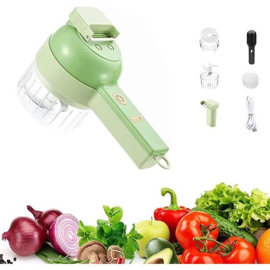 Ensemble de coupe-légumes électrique multifonctionnel 4 en 1,, de hacheur  de nourriture sans fil portable Cuisine Trancheuse à légumes Dicer Cutter  pour ail Peppe