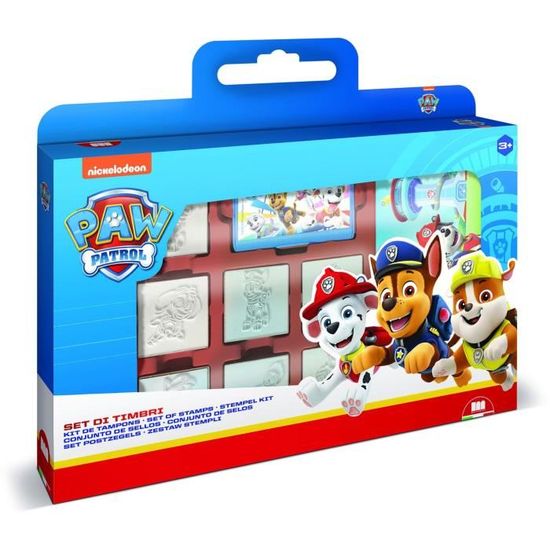 Nickelodeon Paw Patrol Set De Tampons – 22 Pièces : 7 Tampons Bois, 12 Feutres, Tampon Encreur, Règle, Livre – Dès 7 Ans