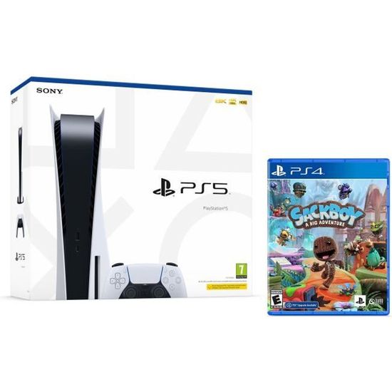 PS5 Console Sony PlayStation 5 - Standard Edition, 825 GB, 4K, HDR (Avec lecteur) + Sackboy: A Big Adventure PS4/PS5