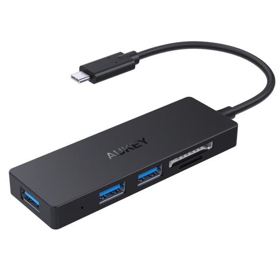 AUKEY Hub USB C 3 Ports USB 3.0 et Lecteur de Carte SD & Micro SD Adaptateur USB C pour MacBook Pro 2017/2016 Chromebook etc
