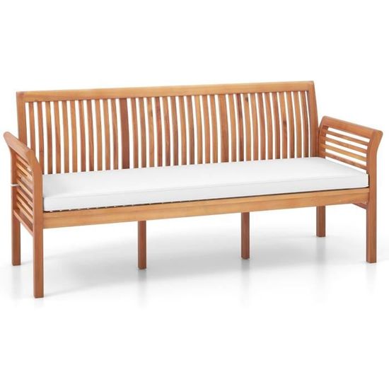 COSTWAY Banc De Jardin En Bois D’Acacia Massif – 126 X 63 X 91 Cm – Charge Max 322 Kg – 2 Personnes – Dossier Incliné Et Accoudoirs – Parfait Terrasse, Porche Ou Cour