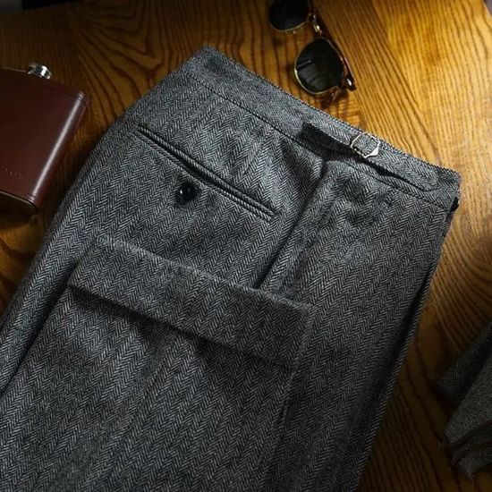 AeoTeokey Pantalon Costume Rétro Homme Tweed Laine Chevron - Style Vintage