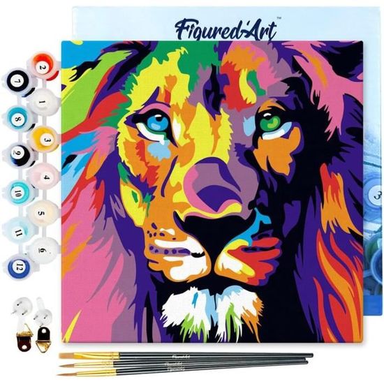 Figured'Art Mini Peinture Par Numéros Adulte – Ours Qui Lit (20x20cm Avec Cadre)